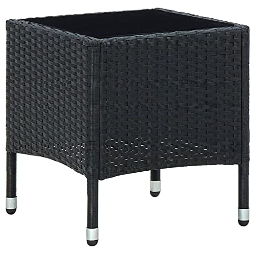 Qnhdfrt Schwarz PE Rattan Beistelltisch mit Glasplatte Gartentisch Outdoor Klein 40x40x45 cm Stabiles Design für Balkon Terrasse und Garten von Qnhdfrt