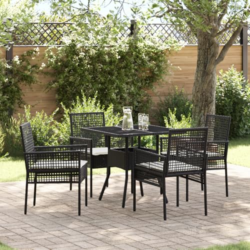 Qnhdfrt Schwarz Poly Rattan Garten-Essgruppe Set mit Tisch und 4 Stühlen Quadratisch Wetterfest Modernes Design für Terrasse Garten Balkon von Qnhdfrt