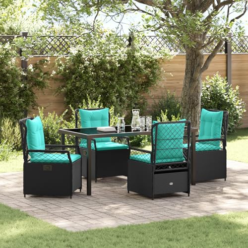 Qnhdfrt Schwarz Poly-Rattan Gartenstühle Set 2 Stühle mit Kissen Verstellbare Rückenlehne Dicke Polsterung für Balkon Garten Terrasse Outdoor Möbel von Qnhdfrt