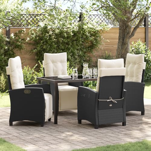 Qnhdfrt Schwarz Poly Rattan Gartenstühle Set 5-TLG. mit Tisch und Liegestühlen Verstellbare Outdoor Möbel für Garten Terrasse Balkon von Qnhdfrt