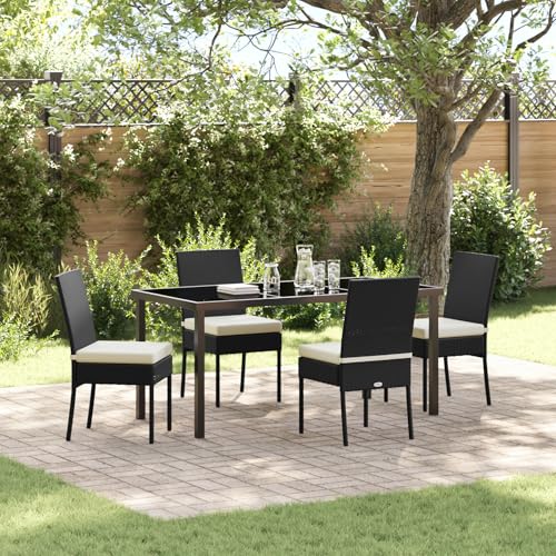 Qnhdfrt Schwarz Poly Rattan Gartentischset 4 Stühle Gartenmöbel Set Outdoor Essgruppe Rechteckig von Qnhdfrt
