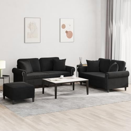 Qnhdfrt Schwarz Samt Sofagarnitur mit Kissen und Fußhocker – 2-Sitzer Sofa Set für Wohnzimmer, Komfortables Kleines Couch Set mit Robustem Gestell Qnhdfrt Schwarz Samt Sofagarnitur mit Kissen und Fußhocker – 2-Sitzer Sofa Set für Wohnzimmer, Komfortables Kleines Couch Set mit Robustem Gestell von Qnhdfrt