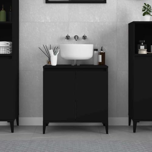 Qnhdfrt Schwarz Waschbeckenunterschrank Badezimmerschrank 58x33x60 cm Holzwerkstoff Schmal Klein Modernes Design mit Holzbeinen Robust für Badezimmer Qnhdfrt Schwarz Waschbeckenunterschrank Badezimmerschrank 58x33x60 cm Holzwerkstoff Schmal Klein Modernes Design mit Holzbeinen Robust für Badezimmer von Qnhdfrt