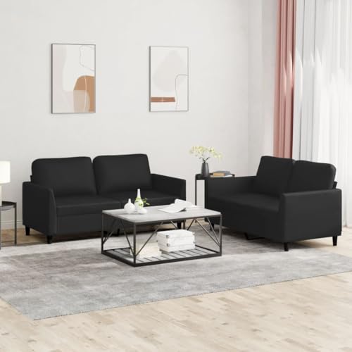 Qnhdfrt Schwarze Kunstleder Sofagarnitur mit 4 Kissen, 2 Zweisitzer Sofas 120cm und 140cm, für Wohnzimmer, Balkon oder Lounge, Robustes Gestell und Bequeme Polsterung von Qnhdfrt
