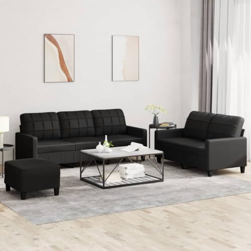 Qnhdfrt Schwarze Sofagarnitur aus Kunstleder mit Fußhocker 2-Sitzer und 3-Sitzer Set Modernes Design Robust und Langlebig für Wohnzimmer Sitzecke Qnhdfrt Schwarze Sofagarnitur aus Kunstleder mit Fußhocker 2-Sitzer und 3-Sitzer Set Modernes Design Robust und Langlebig für Wohnzimmer Sitzecke von Qnhdfrt