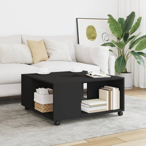Qnhdfrt Schwarzer Couchtisch 80x80x40 cm mit Rollen und Stauraum, Holzwerkstoff Beistelltisch mit praktischem Design für Wohnzimmer Schlafzimmer Flur Qnhdfrt Schwarzer Couchtisch 80x80x40 cm mit Rollen und Stauraum, Holzwerkstoff Beistelltisch mit praktischem Design für Wohnzimmer Schlafzimmer Flur von Qnhdfrt