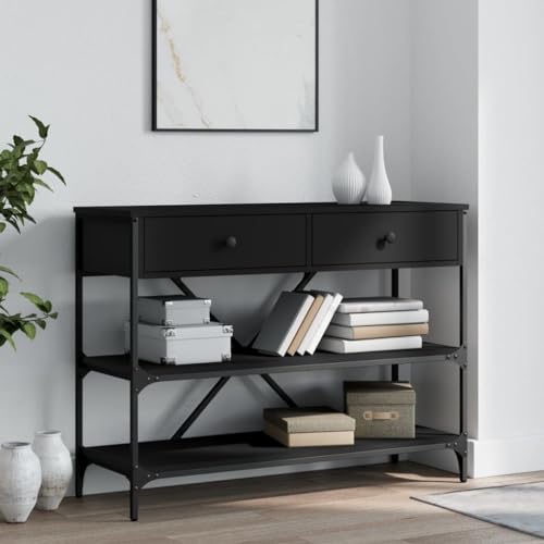 Qnhdfrt Schwarzer Konsolentisch mit Schubladen und Ablagen Beistelltisch Couch Modernes Design Holzwerkstoff Stahl 100x34.5x75 cm für Wohnzimmer Balkon Garten Qnhdfrt Schwarzer Konsolentisch mit Schubladen und Ablagen Beistelltisch Couch Modernes Design Holzwerkstoff Stahl 100x34.5x75 cm für Wohnzimmer Balkon Garten von Qnhdfrt