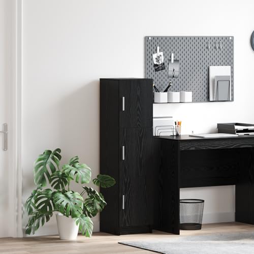 Qnhdfrt Schwarzes Eichen-Sideboard Modernes Design MDF mit Holzfurnier Matt Schwarz Rechteckig für Wohnzimmer Esszimmer Flur mit 3 Regalen Großer Stauraum Kompakt und Robust von Qnhdfrt