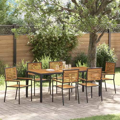 Qnhdfrt Schwarzes Garten Essset 7-teilig Outdoor Möbel Set mit Rechteckigem Tisch und 6 Stühlen aus Metall Aluminium und Akazie Holz Modernes Design Stapelbar für Terrasse Balkon Garten Qnhdfrt Schwarzes Garten Essset 7-teilig Outdoor Möbel Set mit Rechteckigem Tisch und 6 Stühlen aus Metall Aluminium und Akazie Holz Modernes Design Stapelbar für Terrasse Balkon Garten von Qnhdfrt