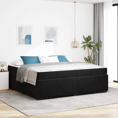 Qnhdfrt Schwarzes Samt-Doppelbett 200x200 cm mit 2 Matratzen und Lattenrahmen Modernes Polsterbett für Stadtwohnungen und Gästezimmer von Qnhdfrt