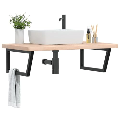 Qnhdfrt Schwebende Waschtischplatte 100x60cm Massiv Eiche Schwarze Stahlhalterung Belastbar 100kg Moderne Trapezform Badmöbel für kleines Badezimmer & Gäste WC badezimmerschrank waschtisch Qnhdfrt Schwebende Waschtischplatte 100x60cm Massiv Eiche Schwarze Stahlhalterung Belastbar 100kg Moderne Trapezform Badmöbel für kleines Badezimmer & Gäste WC badezimmerschrank waschtisch von Qnhdfrt