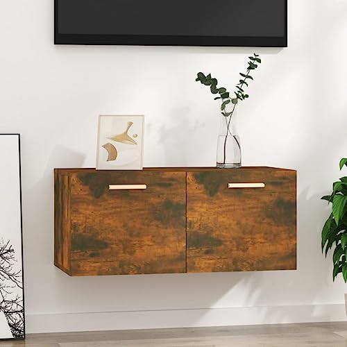 Qnhdfrt Schwebender Wandschrank Räuchereiche Holzwerkstoff 80x35x36,5 cm Mit 2 Türen Skandinavisches Design Regal Wandregal Für Wohnzimmer Schlafzimmer Küche Bad von Qnhdfrt