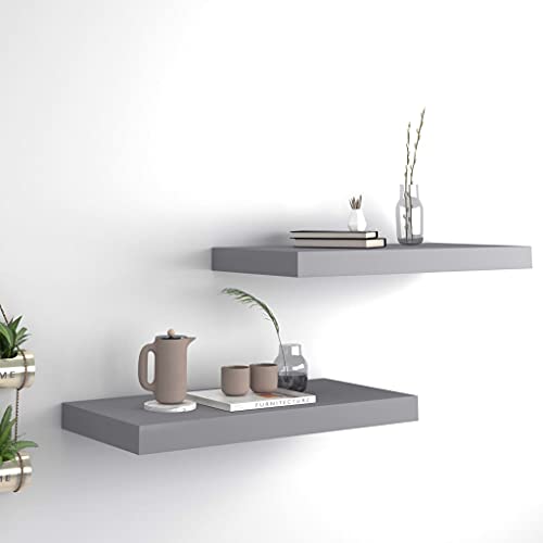 Qnhdfrt Schweberegale 2 STK. Grau 50x23x3,8 cm MDF Wandregal mit unsichtbarer Montage für Deko Bücher Pflanzen in Wohnzimmer Bad Küche von Qnhdfrt