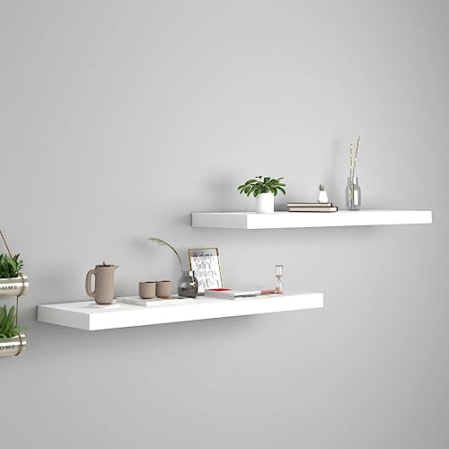 Qnhdfrt Schweberegale 2 STK. Weiß 80x23,5x3,8 cm MDF mit Metallrahmen Unsichtbare Montage für Deko Bücher Pflanzen in Wohnzimmer Bad Küche von Qnhdfrt