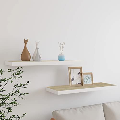 Qnhdfrt Schweberegale 2er Set Eichenoptik Weiß Wandregal Schwebend 80x23,5x3,8 cm Hängendes Wandboard für Deko Bücher Wohnzimmer Qnhdfrt Schweberegale 2er Set Eichenoptik Weiß Wandregal Schwebend 80x23,5x3,8 cm Hängendes Wandboard für Deko Bücher Wohnzimmer von Qnhdfrt