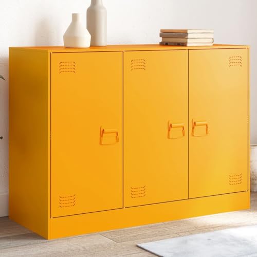 Qnhdfrt Senfgelb Sideboard aus kaltgewalztem Stahl 99x39x73 cm mit 6 Fächern und 3 Türen - Robuster Aufbewahrungsschrank für Wohnzimmer Küche Flur Qnhdfrt Senfgelb Sideboard aus kaltgewalztem Stahl 99x39x73 cm mit 6 Fächern und 3 Türen - Robuster Aufbewahrungsschrank für Wohnzimmer Küche Flur von Qnhdfrt