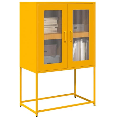 Qnhdfrt Senfgelb Stahl Highboard Sideboard 68x39x107 cm mit 4 Fächern 2 Türen für Wohnzimmer Küche Flur – Robuster Aufbewahrungsschrank mit flexiblen Griffen von Qnhdfrt