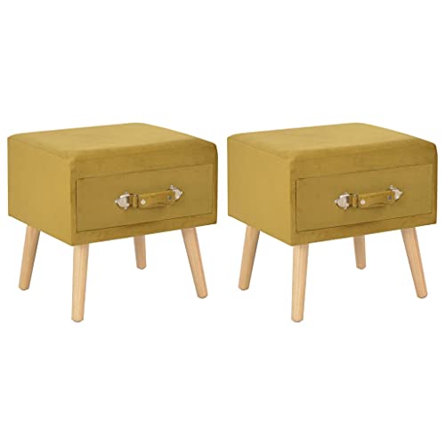 Qnhdfrt Senfgelber Nachttisch 2er Set aus Samt und Kiefernholz 40x35x40cm mit Schublade Kompakt für Schlafzimmer Beistelltisch Elegantes Design von Qnhdfrt