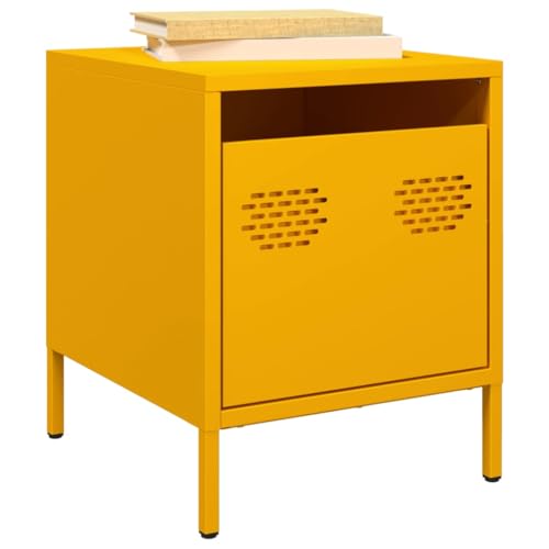 Qnhdfrt Senfgelber Nachttisch aus Kaltgewalztem Stahl 35x39x43,5 cm Industrielles Design Robust mit Schublade Stauraum als Beistelltisch für Schlafzimmer und Wohnzimmer von Qnhdfrt