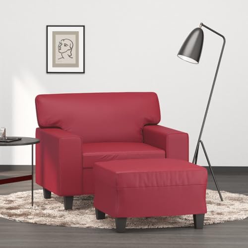 Qnhdfrt Sessel mit Fußhocker Weinrot 60 cm Sitzbreite Hochwertiges Kunstleder Moderner Relaxsessel für Wohnzimmer Balkon Leseecke und Jugendzimmer von Qnhdfrt