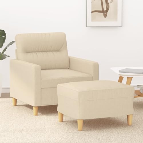 Qnhdfrt Sessel mit Hocker Creme 60 cm Stoff Moderner Relaxsessel für Wohnzimmer Balkon und Esszimmer Bequem und Stabil von Qnhdfrt
