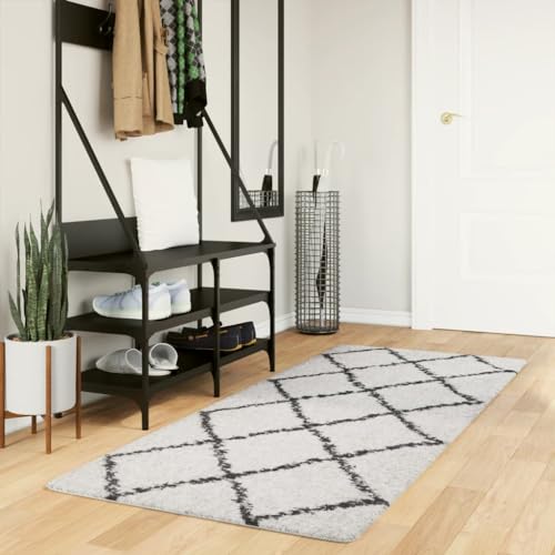 Qnhdfrt Shaggy Teppich Hochflor 80x200 cm Modern Creme und Schwarz 100% Polypropylen Flauschiger Wohnzimmerteppich für Schlafzimmer und Flur mit Fußbodenheizung von Qnhdfrt