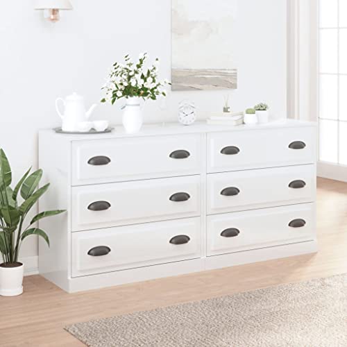 Qnhdfrt Sideboard 2 Stück Hochglanz-Weiß aus Holzwerkstoff 70x35.5x67.5cm mit zeitlosem Design und viel Stauraum für Wohnzimmer Esszimmer Flur von Qnhdfrt