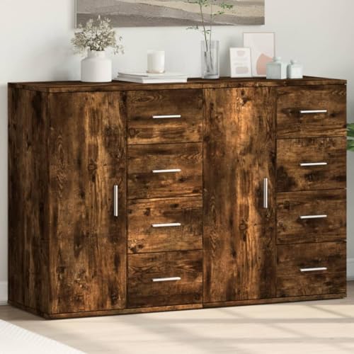 Qnhdfrt Sideboard 2er Set Räuchereiche Holzwerkstoff 59x39x80 cm Modernes Design mit Reichlich Stauraum für Wohnzimmer Küche und Flur von Qnhdfrt