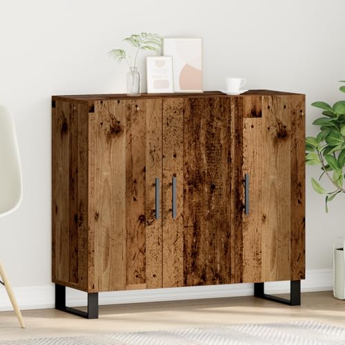Qnhdfrt Sideboard Altholz 90x34x80 cm mit 4 Türen und 3 Regalen, Rustikales Massivholz Buffet für Wohnzimmer und Esszimmer, Verwittertes Braun Finish Qnhdfrt Sideboard Altholz 90x34x80 cm mit 4 Türen und 3 Regalen, Rustikales Massivholz Buffet für Wohnzimmer und Esszimmer, Verwittertes Braun Finish von Qnhdfrt