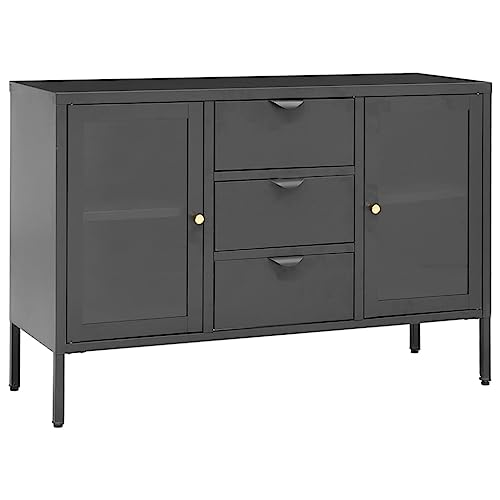 Qnhdfrt Sideboard Anthrazit 105x35x70 cm aus Stahl und Hartglas mit 3 Schubladen und 2 Regalböden für Wohnzimmer, Küche oder Flur von Qnhdfrt