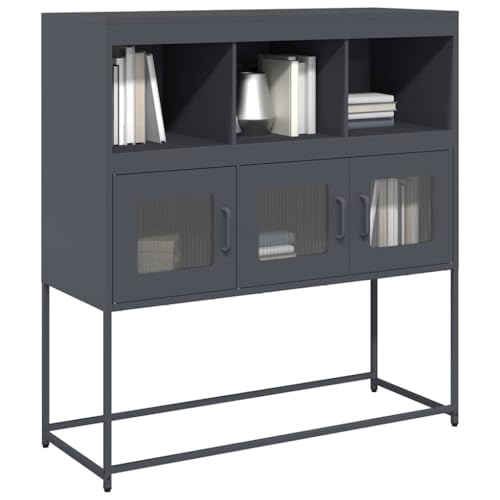 Qnhdfrt Sideboard Anthrazit Kaltgewalzter Stahl Schrank 100,5x39x107 cm Stabiles Möbelstück mit Stauraum für Küche Wohnzimmer Flur von Qnhdfrt