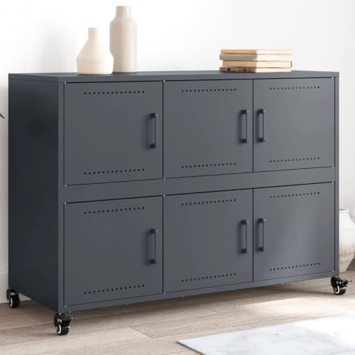 Qnhdfrt Sideboard Anthrazit Stahl 100,5x39x72 cm Breit mit 6 Türen und Rollen für Wohnzimmer Flur Büro Küche – Robust Langlebig mit Viel Stauraum Qnhdfrt Sideboard Anthrazit Stahl 100,5x39x72 cm Breit mit 6 Türen und Rollen für Wohnzimmer Flur Büro Küche – Robust Langlebig mit Viel Stauraum von Qnhdfrt