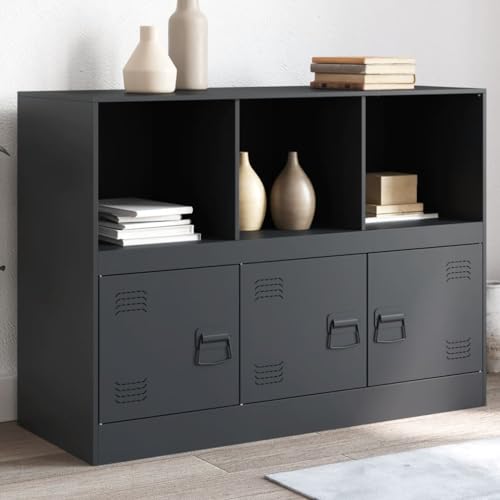 Qnhdfrt Sideboard Anthrazit aus Kaltgewalztem Stahl für Wohnzimmer Küche oder Flur, Robustes und Praktisches Design mit 3 Türen, 99x39x73 cm von Qnhdfrt