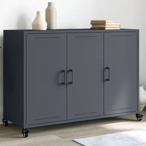 Qnhdfrt Sideboard Anthrazit aus Stahl 100,5x39x72 cm Breit mit 3 Türen und Rollen Robust für Wohnzimmer Küche Flur Büro Qnhdfrt Sideboard Anthrazit aus Stahl 100,5x39x72 cm Breit mit 3 Türen und Rollen Robust für Wohnzimmer Küche Flur Büro von Qnhdfrt