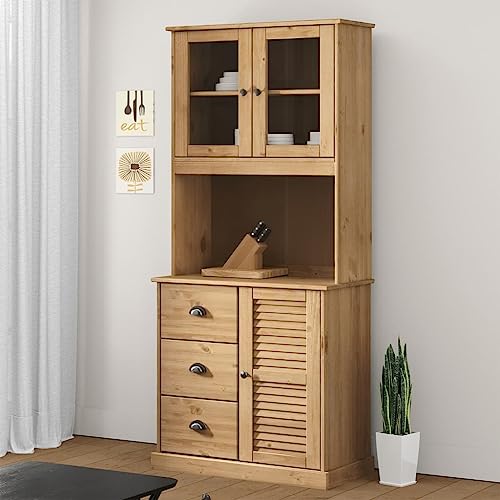 Qnhdfrt Sideboard Aufsatz Massivholz Kiefer 78x30x100 cm mit Glastüren und Einlegeböden für zusätzlichen Stauraum in Wohnzimmer Küche Flur Qnhdfrt Sideboard Aufsatz Massivholz Kiefer 78x30x100 cm mit Glastüren und Einlegeböden für zusätzlichen Stauraum in Wohnzimmer Küche Flur von Qnhdfrt