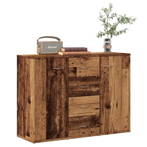 Qnhdfrt Sideboard Beistellschrank Altholz-Optik 88x30x64 cm mit 4 Schubladen und 2 Türen aus Holzwerkstoff für Wohnzimmer Küche Flur Qnhdfrt Sideboard Beistellschrank Altholz-Optik 88x30x64 cm mit 4 Schubladen und 2 Türen aus Holzwerkstoff für Wohnzimmer Küche Flur von Qnhdfrt