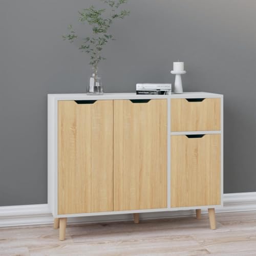 Qnhdfrt Sideboard Beistellschrank Weiß Sonoma-Eiche Holzwerkstoff 90x30x72 cm Modernes Design Stauraum für Wohnzimmer Flur Qnhdfrt Sideboard Beistellschrank Weiß Sonoma-Eiche Holzwerkstoff 90x30x72 cm Modernes Design Stauraum für Wohnzimmer Flur von Qnhdfrt