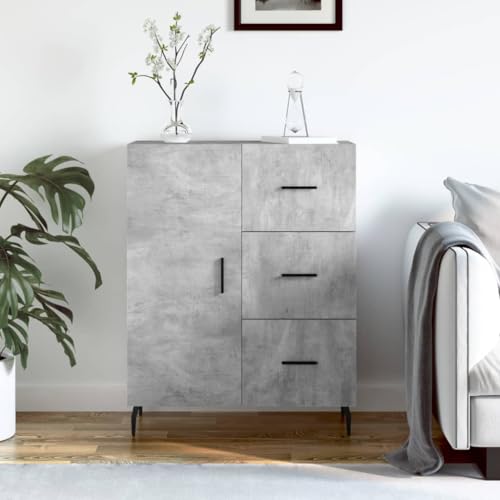 Qnhdfrt Sideboard Betongrau 69,5x34x90 cm aus Holzwerkstoff mit 3 Schubladen & 2 Fächern – Stilvolles Wohnzimmer Möbel mit Metallfüßen & viel Stauraum von Qnhdfrt