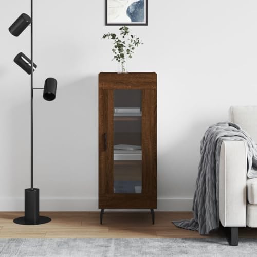 Qnhdfrt Sideboard Braun Eichen-Optik 34,5x34x90 cm Holzwerkstoff mit Glas Tür für Wohnzimmer Flur Aufbewahrung von Qnhdfrt