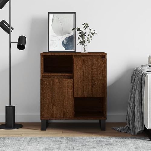 Qnhdfrt Sideboard Braun Eichen-Optik 60x35x70 cm Holzwerkstoff mit Eisenbeinen für Wohnzimmer Küche Flur – Modernes Design Robuster Stauraum von Qnhdfrt