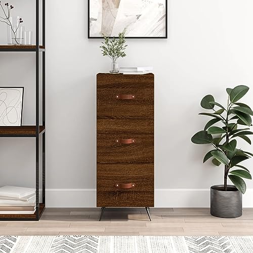 Qnhdfrt Sideboard Braun Eichen-Optik aus Holzwerkstoff mit Metallbeinen 34,5x34x90cm Moderner Beistellschrank mit 3 Schubladen für Wohnzimmer Flur oder Küche von Qnhdfrt