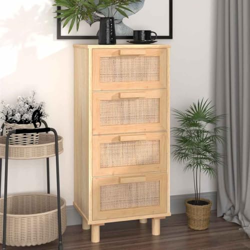 Qnhdfrt Sideboard Braun Massivholz Kiefer Natur-Rattan 40x30x90 cm Schrank mit 4 Schubladen für Stauraum im Wohnzimmer Flur Qnhdfrt Sideboard Braun Massivholz Kiefer Natur-Rattan 40x30x90 cm Schrank mit 4 Schubladen für Stauraum im Wohnzimmer Flur von Qnhdfrt