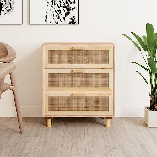 Qnhdfrt Sideboard Braun Massivholz Kiefer Natur-Rattan 60x30x70 cm mit 3 Schubladen für Wohnzimmer Küche Flur Landhausstil Möbel Stauraum Lösung Qnhdfrt Sideboard Braun Massivholz Kiefer Natur-Rattan 60x30x70 cm mit 3 Schubladen für Wohnzimmer Küche Flur Landhausstil Möbel Stauraum Lösung von Qnhdfrt