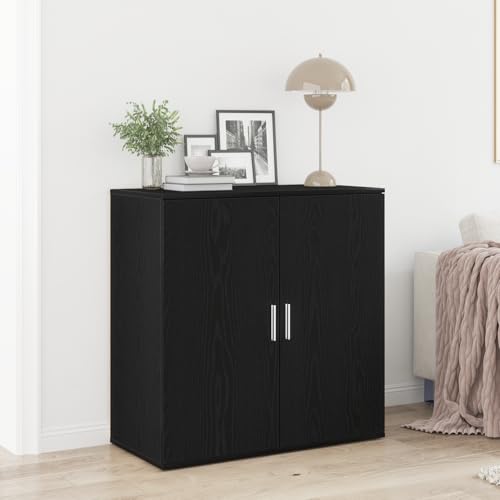 Qnhdfrt Sideboard Buffetschrank Schwarz Eiche 79x38x80 cm aus Holzwerkstoff mit Eichenfurnier und 2 Türen, viel Stauraum für Esszimmer und Wohnzimmer Möbel von Qnhdfrt