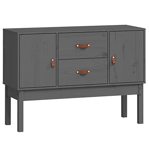 Qnhdfrt Sideboard Grau 110x40x78 cm Massivholz Kiefer mit 2 Schubladen 2 Fächern und Türen Landhausstil für Wohnzimmer Flur Esszimmer Rustikales Möbelstück von Qnhdfrt