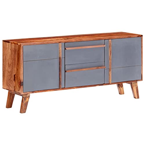 Qnhdfrt Sideboard Grau Natur aus Massivholz 120x30x55 cm Beistellschrank mit Schubladen und Türen Klassisches Design Viel Stauraum für Wohnzimmer Flur von Qnhdfrt