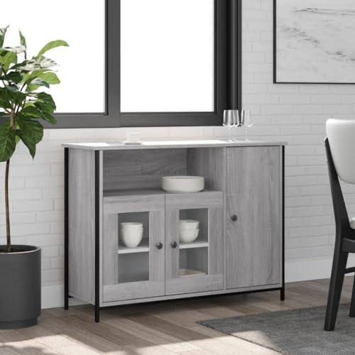 Qnhdfrt Sideboard Grau Sonoma 100x35x75 cm Landhausstil Beistellschrank für Wohnzimmer Küche Flur mit Stauraum und Verstellbaren Füßen Qnhdfrt Sideboard Grau Sonoma 100x35x75 cm Landhausstil Beistellschrank für Wohnzimmer Küche Flur mit Stauraum und Verstellbaren Füßen von Qnhdfrt