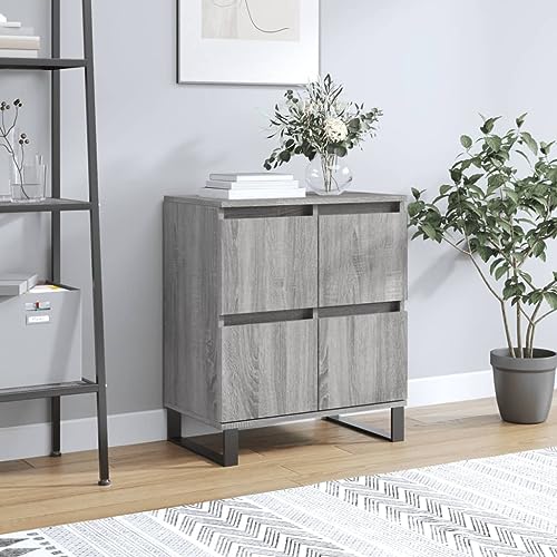 Qnhdfrt Sideboard Grau Sonoma 60x35x70 cm Holzwerkstoff mit Eisenbeinen - Stabiles Beistellschrank für Wohnzimmer Küche Flur mit Stauraum und zeitlosem Design von Qnhdfrt