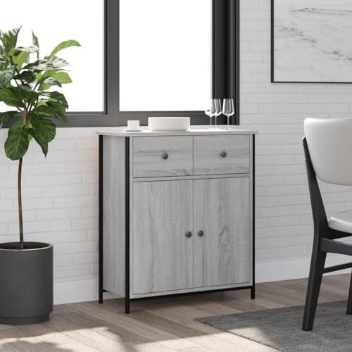 Qnhdfrt Sideboard Grau Sonoma 70x30x80 cm Klassischer Beistellschrank aus Holzwerkstoff mit Stauraum Stabile Oberplatte Verstellbare Beine für Wohnzimmer Küche Flur von Qnhdfrt