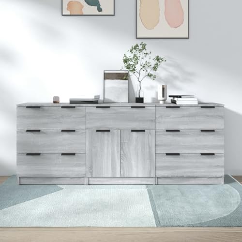 Qnhdfrt Sideboard Grau Sonoma Holzwerkstoff Kommode 60x30x70 cm 2X mit 3 Schubladen und 1x Schubladen Beistellschrank für Wohnzimmer Flur Esszimmer von Qnhdfrt